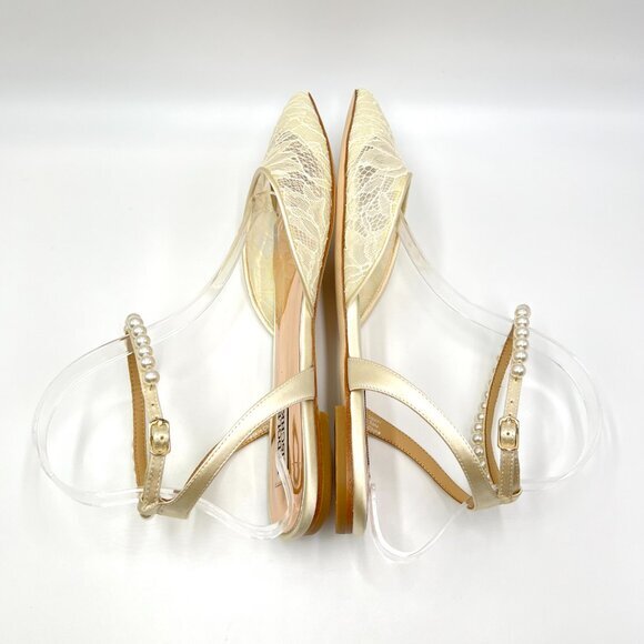 Badgley Mischka Womens Size 8 Ivory White Satin Lace Point Toe Dress Flats Shoes - Picture 8 of 12